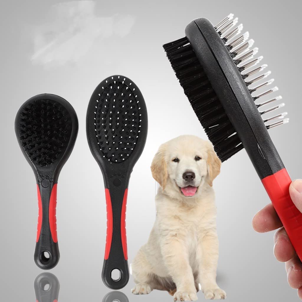 Woofy Double Sided Pet Brush Dog Cat Hair Grooming Coat Comb Fur Cleaner Pin Bristle For Small To Large Dogs & Cats Short And Lo