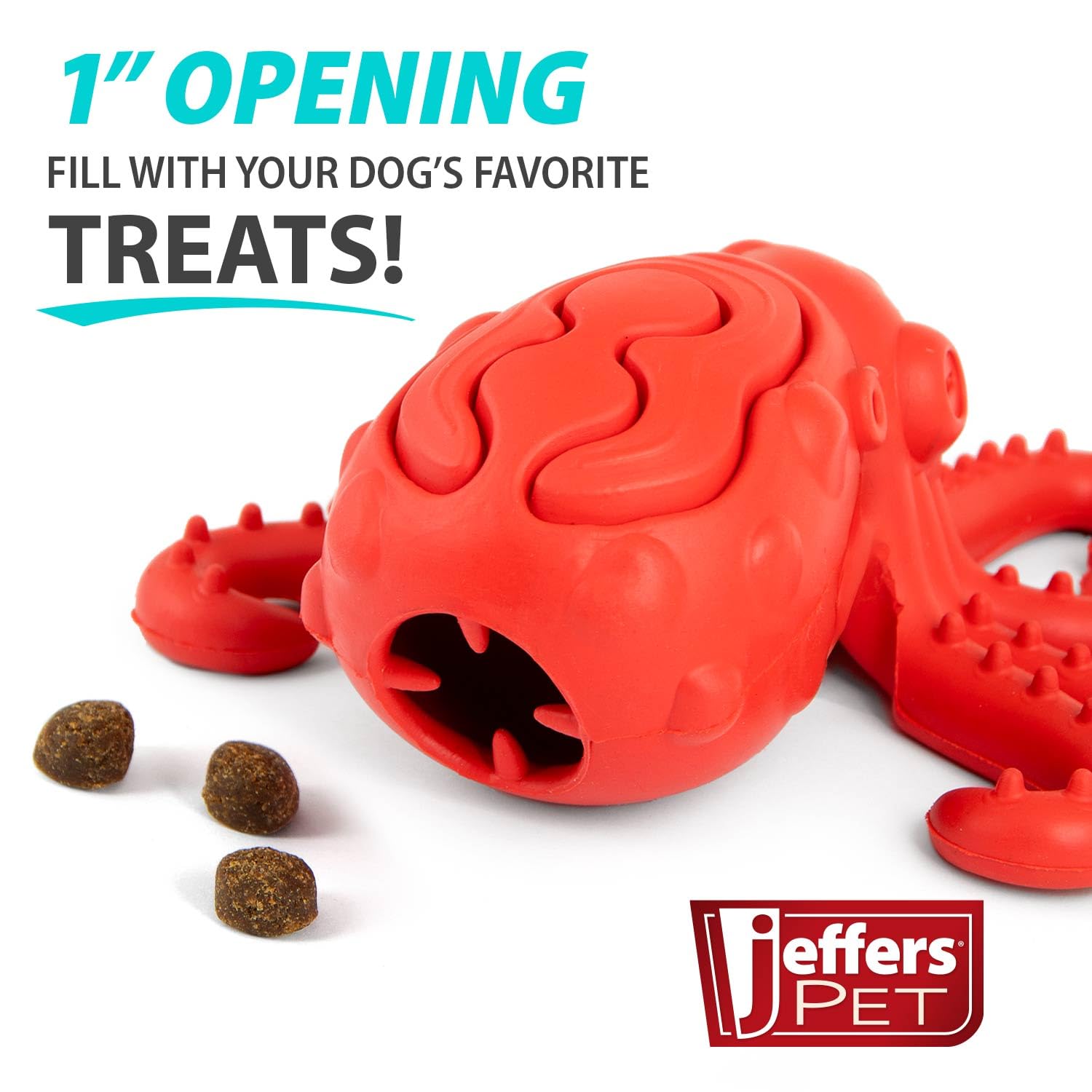 Jeffers Pet Natural Rubber Dog Chew Toy - Red Octopus, Medium - Treat Dispensing, Vanilla Scent, Durable, Non-Toxic, Dishwasher