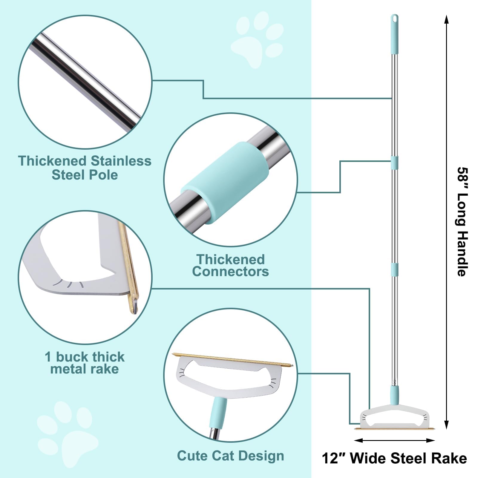Oaknovila Large Metal Carpet Rake Pet Hair Removal Tool - 58    Handle Thicker Poles 12    Wide Dog Cat Hair Remover- 4 Length A