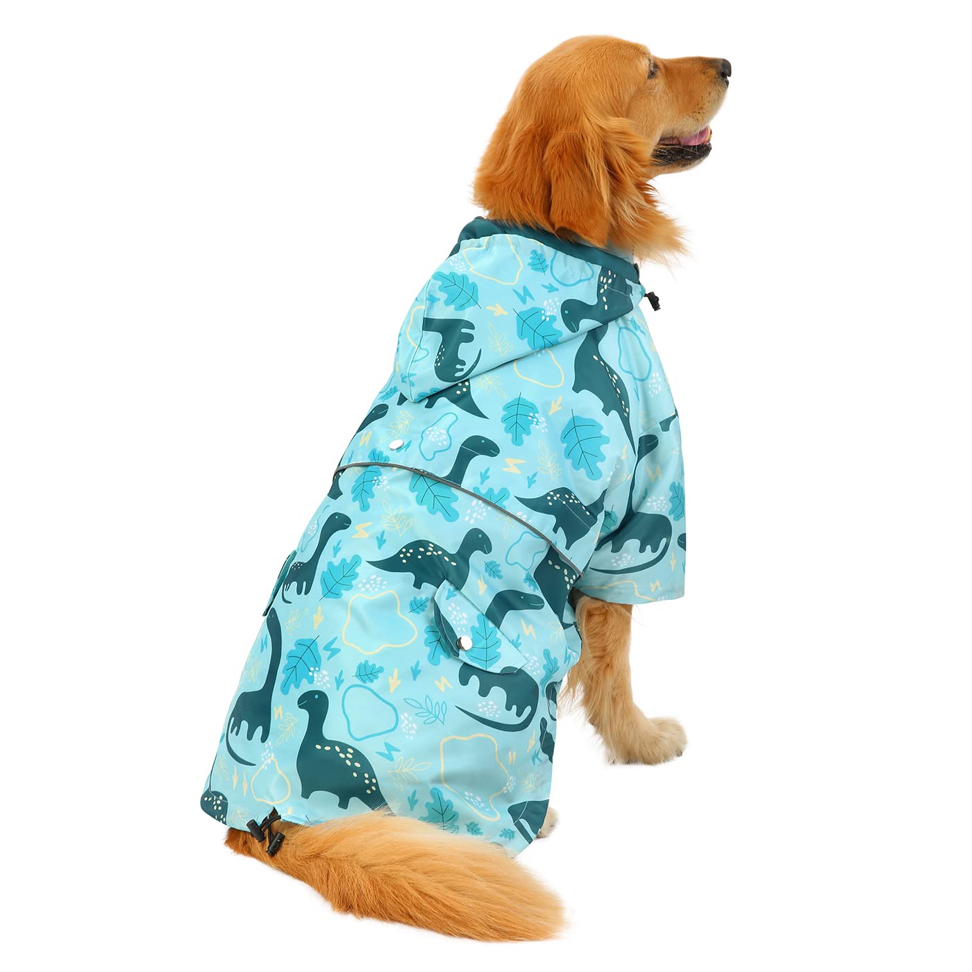 Hde Dog Raincoat Double Layer Zip Rain Jacket With Hood For Small To Large Dogs Dinosaurs - 2Xl