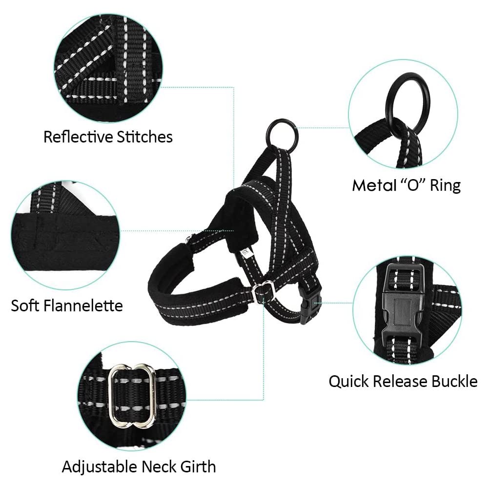 SlowTon No Pull Dog Harness & Leash Set, Medium, Nylon, Reflective, Adjustable, Black