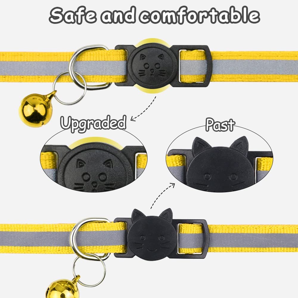 Taglory Reflective Cat Collars Breakaway With Bell, 2 Pack Girl Boy Pet Kitten Collar Adjustable 6-8 Inch, Yellow
