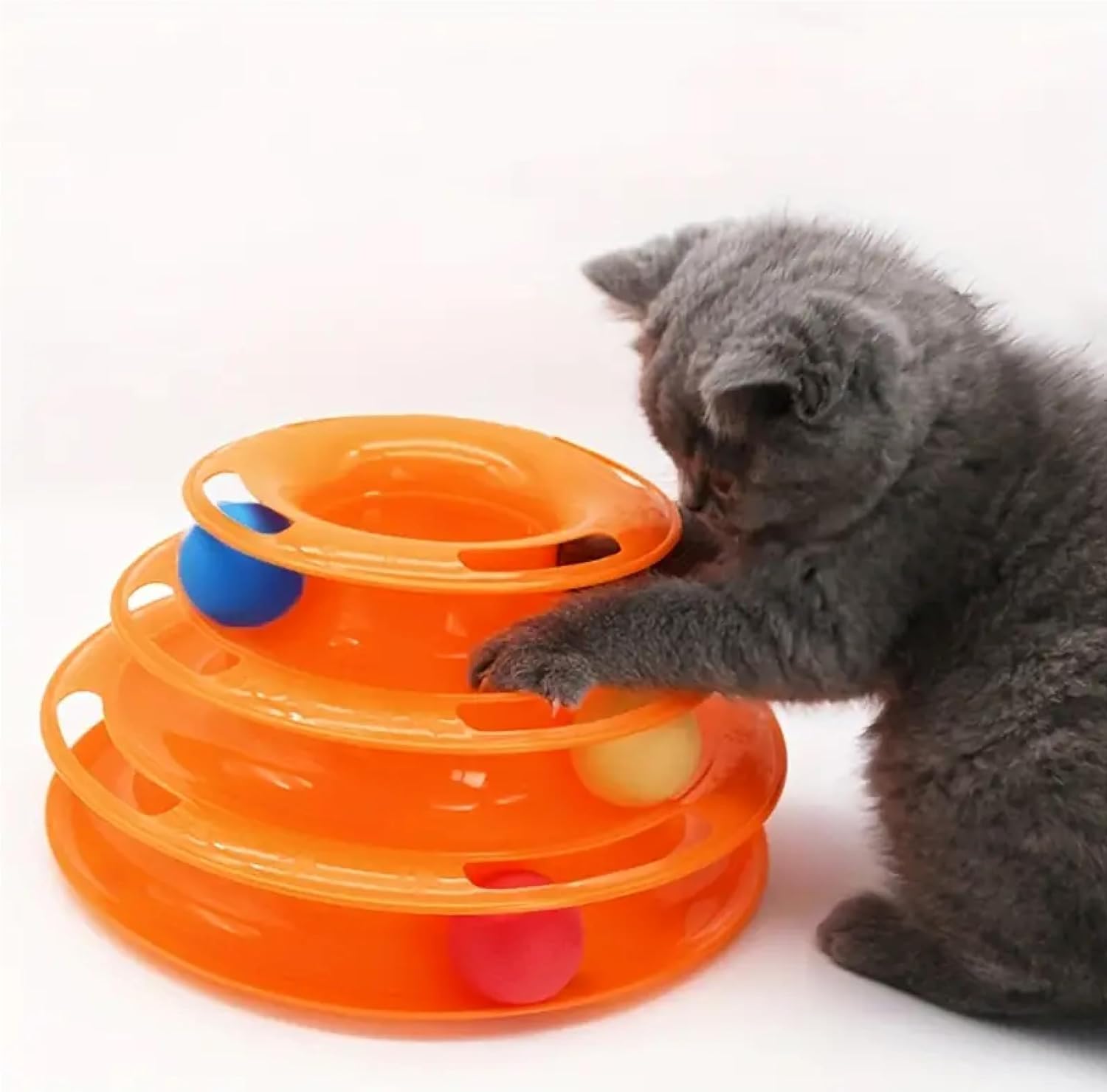 Woofy Interactive 3 Layer Tower Track Roller With Colorful Balls Engaging Puzzle Toy For Cats And Kittens | Wholesome Playtime A