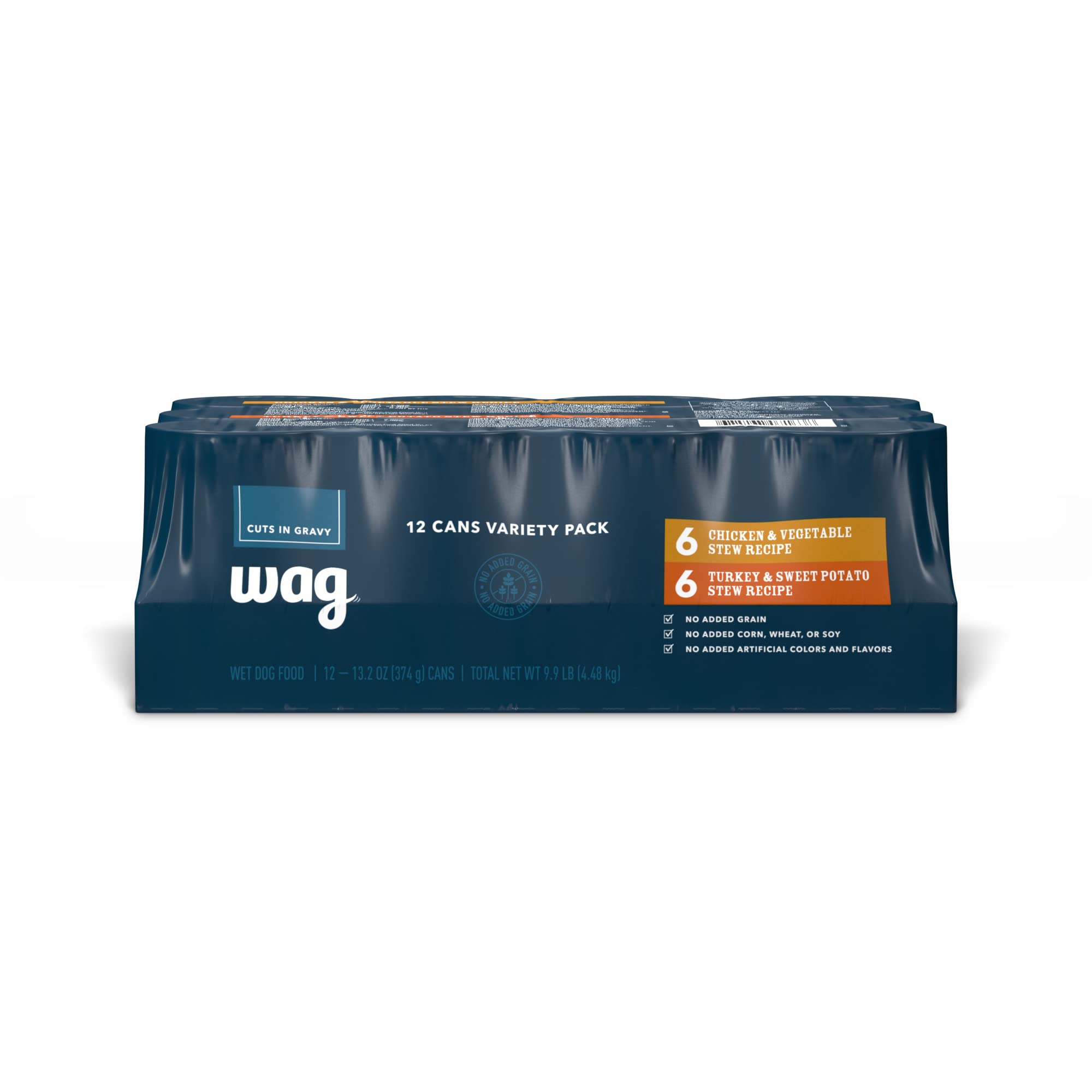 Amazon Brand - Wag Wet Dog Food Stew Variety Pack, Chicken & Turkey Cuts in Gravy, Made with Natural Ingredients, 13.2 Ounce Can