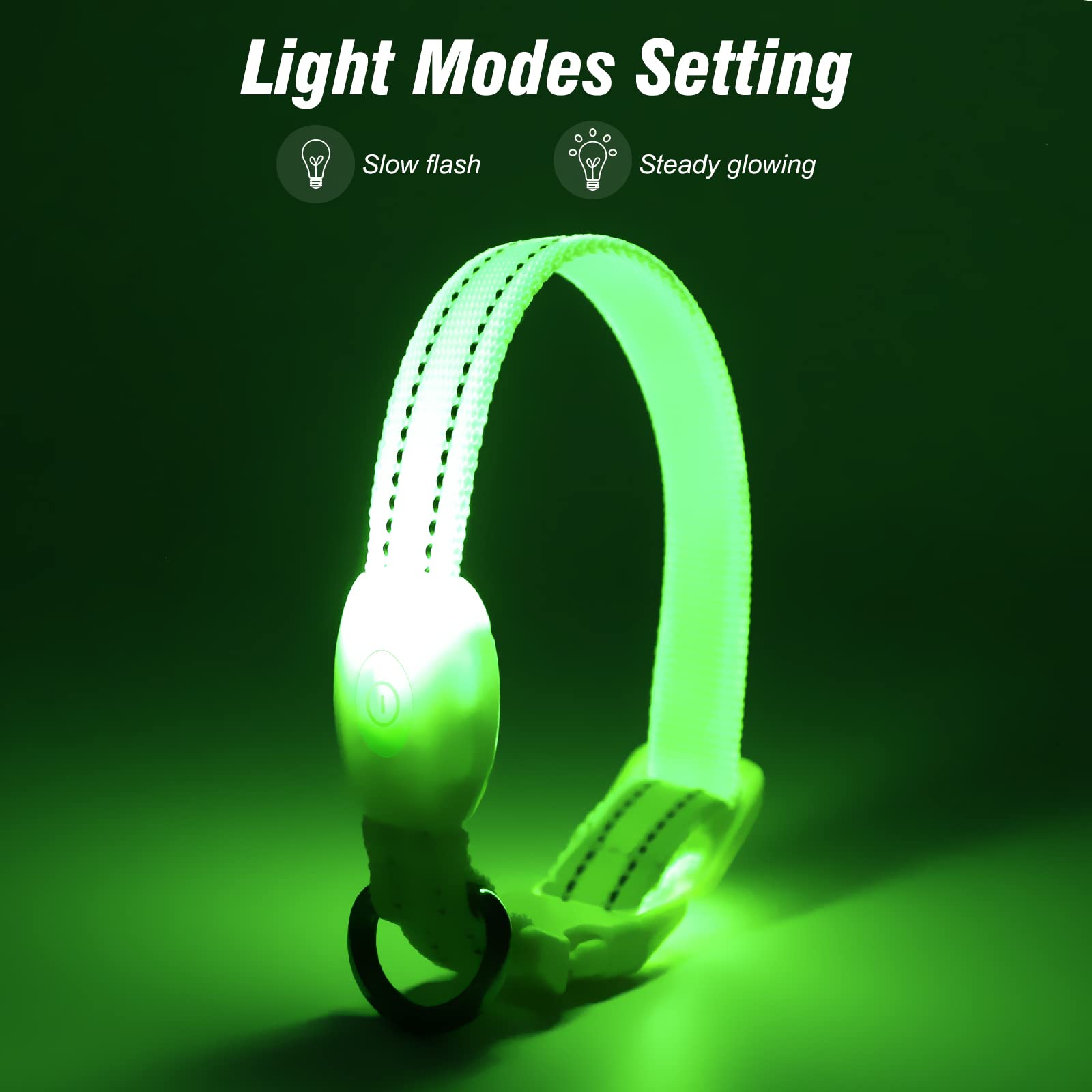 Visinite Light Up Dog Collars For Small Dogs,Led Dog Collar Light Rechargeable,Fully Adjustable Lighted Dog Collar,Glow In The Dark Dog Collars With Dog Lights For Night Walking,Green
