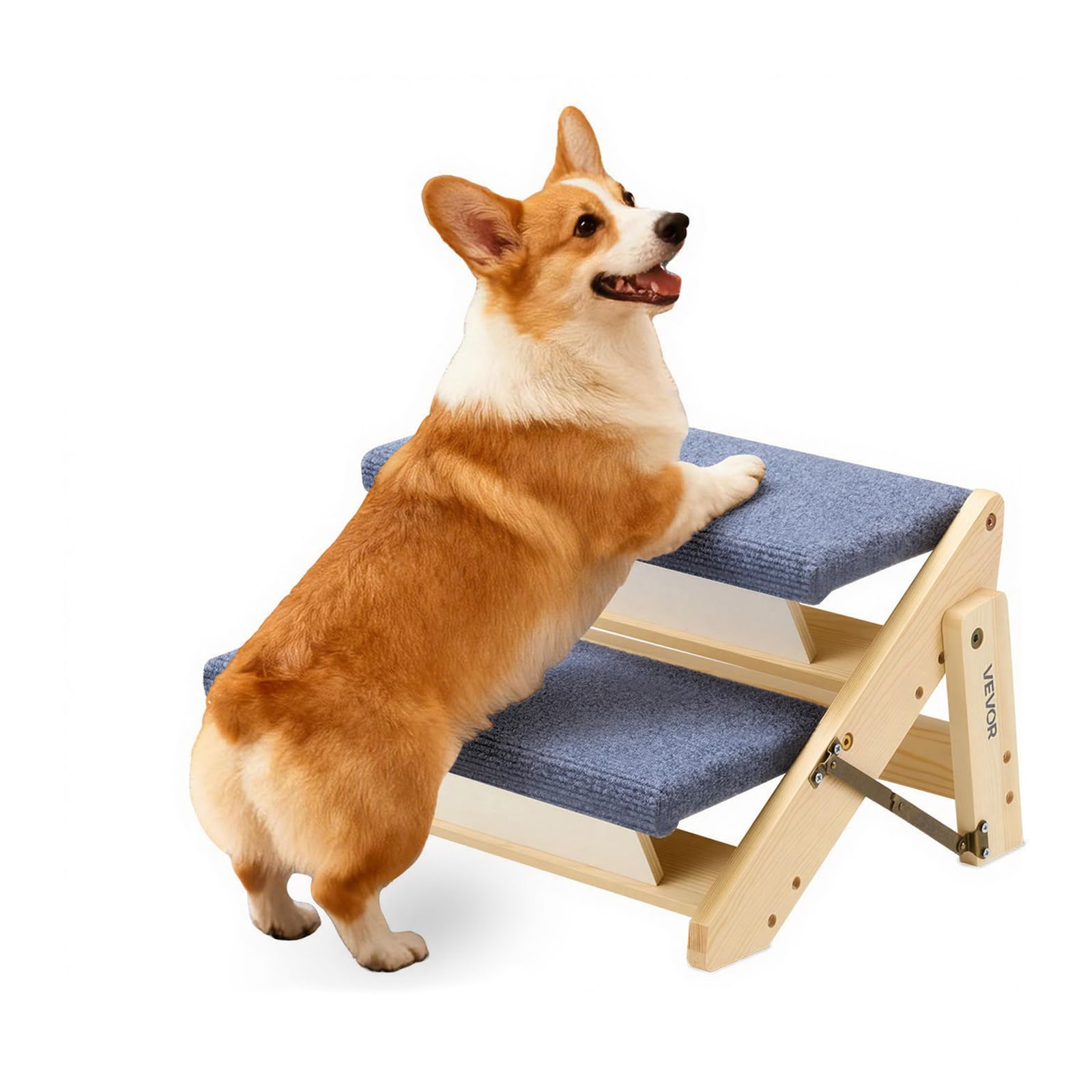 VEVOR Wood Pet Stairs, 2-Step Dog Stairs for Beds, Sofa & Cars, 110lbs Load Capacity, Floded Flat Design, Stable & Sturdy Cat & 