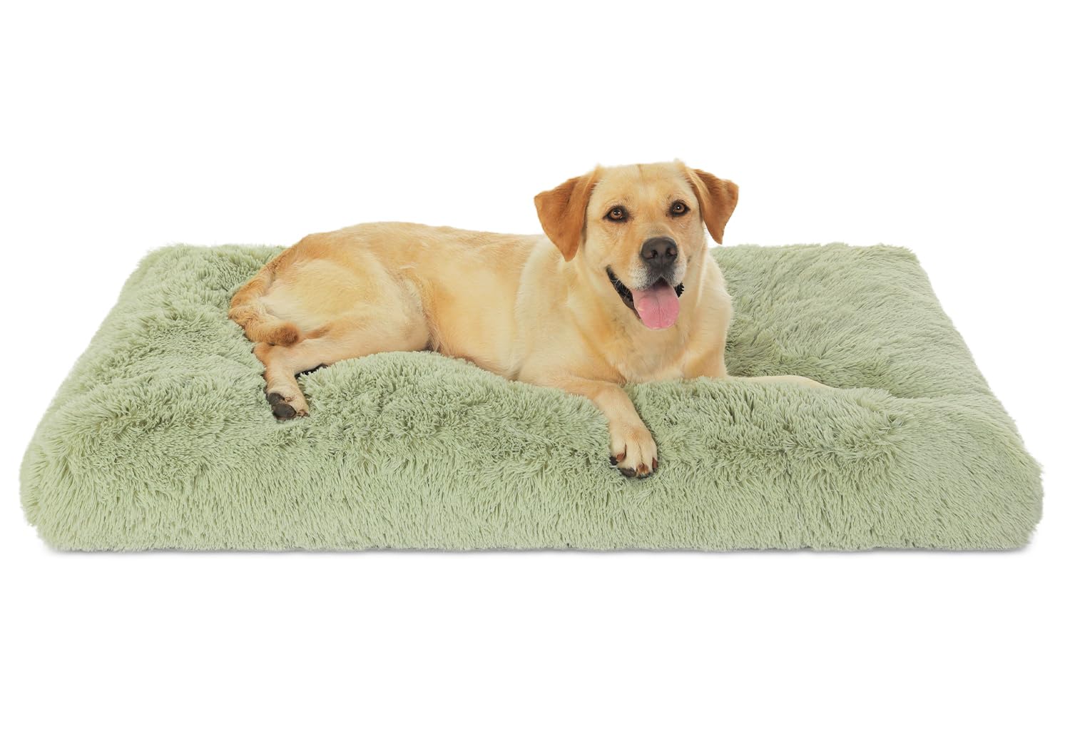 Bedfolks Waterproof Crate Bed, Plush Dog Kennel Pad With Removable Cover, Faux Fur, Washable, 41''X27'', Sage Green