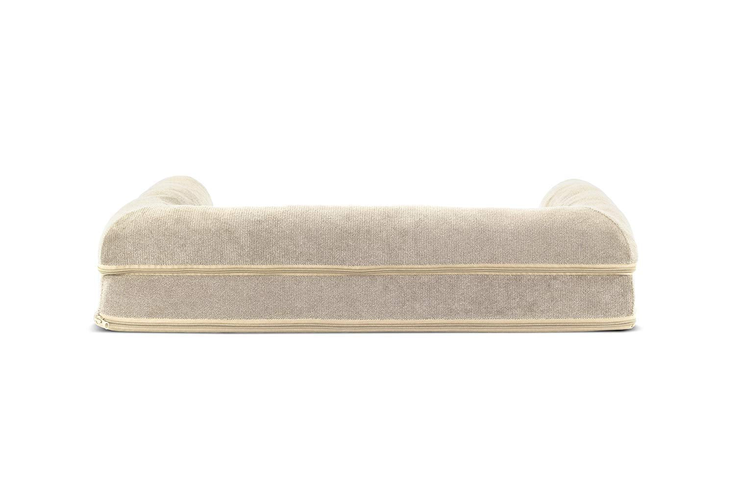 Furhaven Orthopedic Dog Bed For Medium/Small Dogs W/ Removable Bolsters & Washable Cover, For Dogs Up To 35 Lbs - Sherpa & Chenille Sofa - Cream, Medium