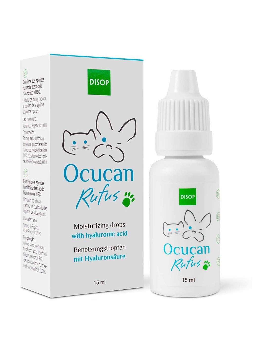 Ocucan Moisturizing Eye Drops for Dogs and cats with Hyaluronic Acid Lubricating Relief Lube for Pets Dry Eyes Multidose 15 ml