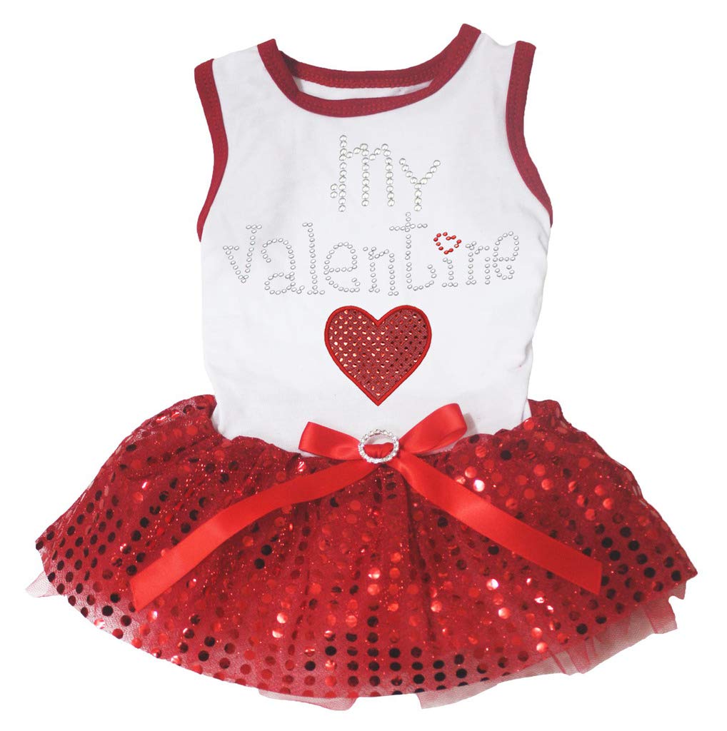 Petitebella My Valentine Heart Puppy Dog Dress (White/Red Sequins, Medium)