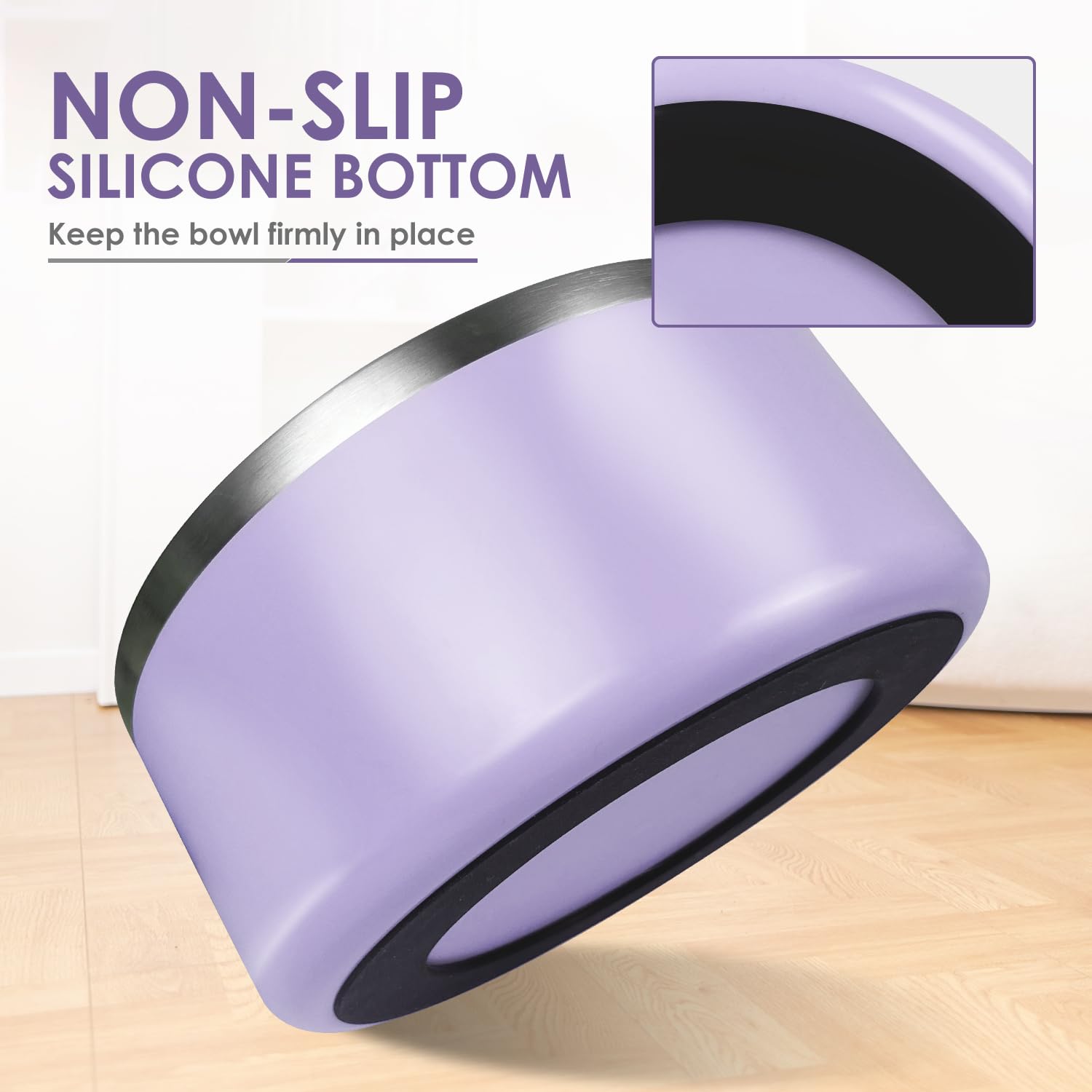 IKITCHEN Dog Bowl for Food and Water, 64 Oz Stainless Steel Pet Feeding Bowl, Durable Non-Skid Insulated Heavy Duty with Rubber