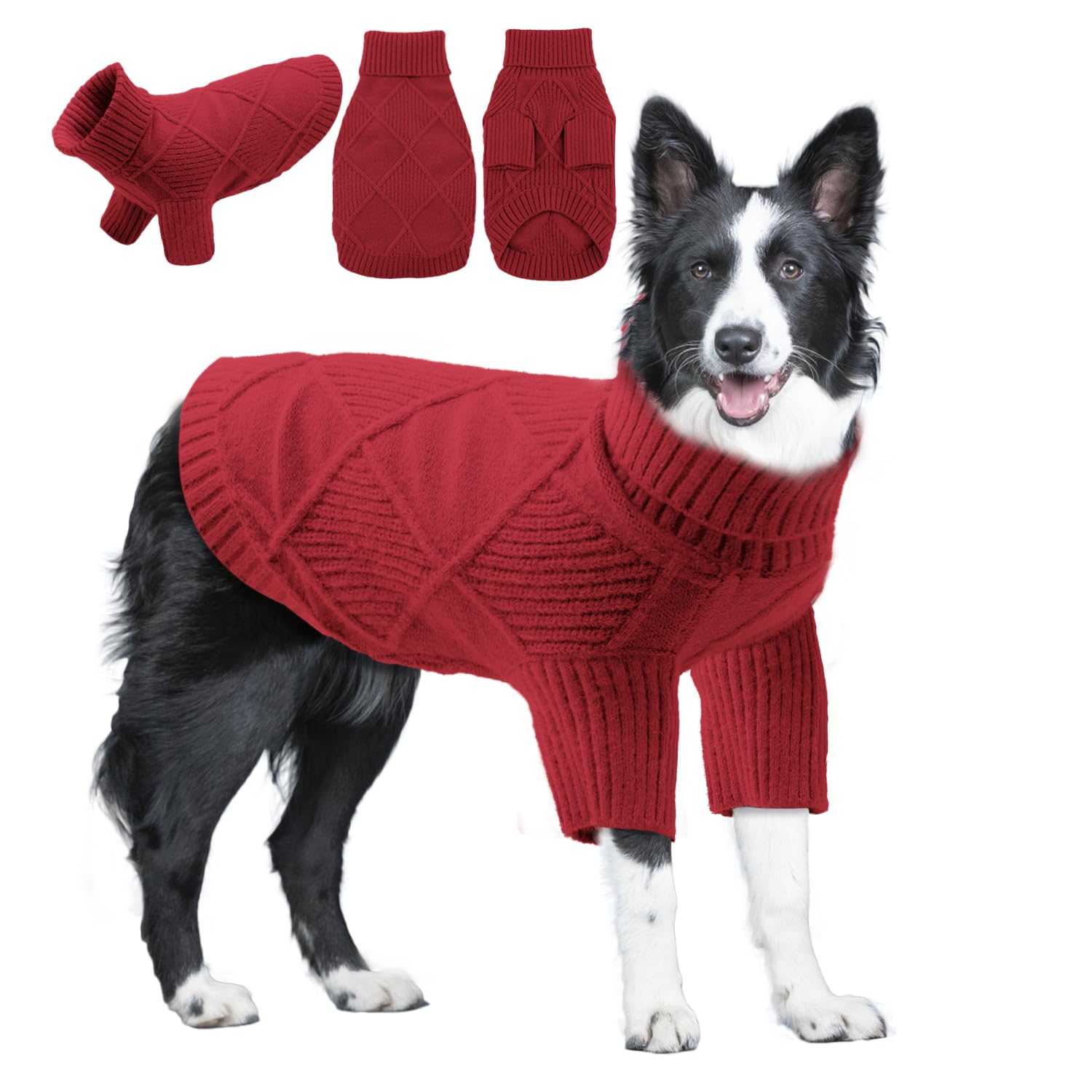 Emust Dog Sweaters For Large Dogs, Elastic Large Dog Sweater With Sleeves, Soft Dog Turtleneck Sweater For Fall & Winter, Red 3X