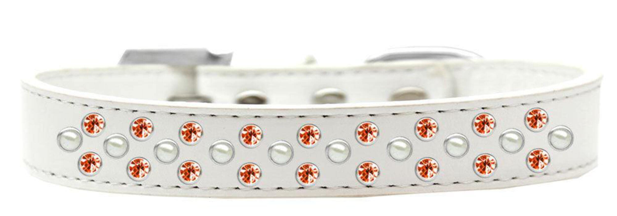 Mirage Pet Products Sprinkles Dog Collar with Pearl and Orange Crystals, Size 14, Black