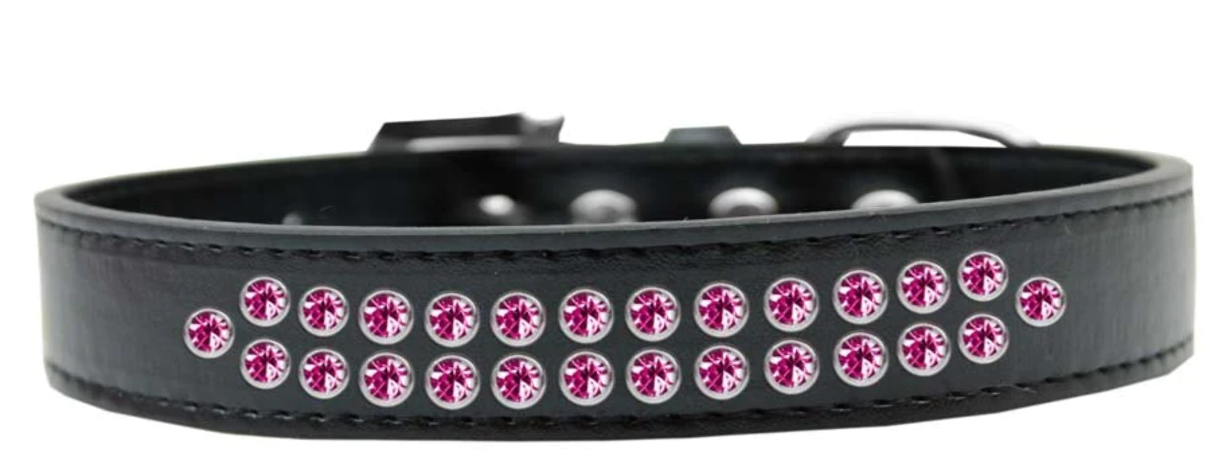 Dog, Puppy & Pet Fashion Collar, Two Row Bright Pink Crystal Rimsets Lavender 16