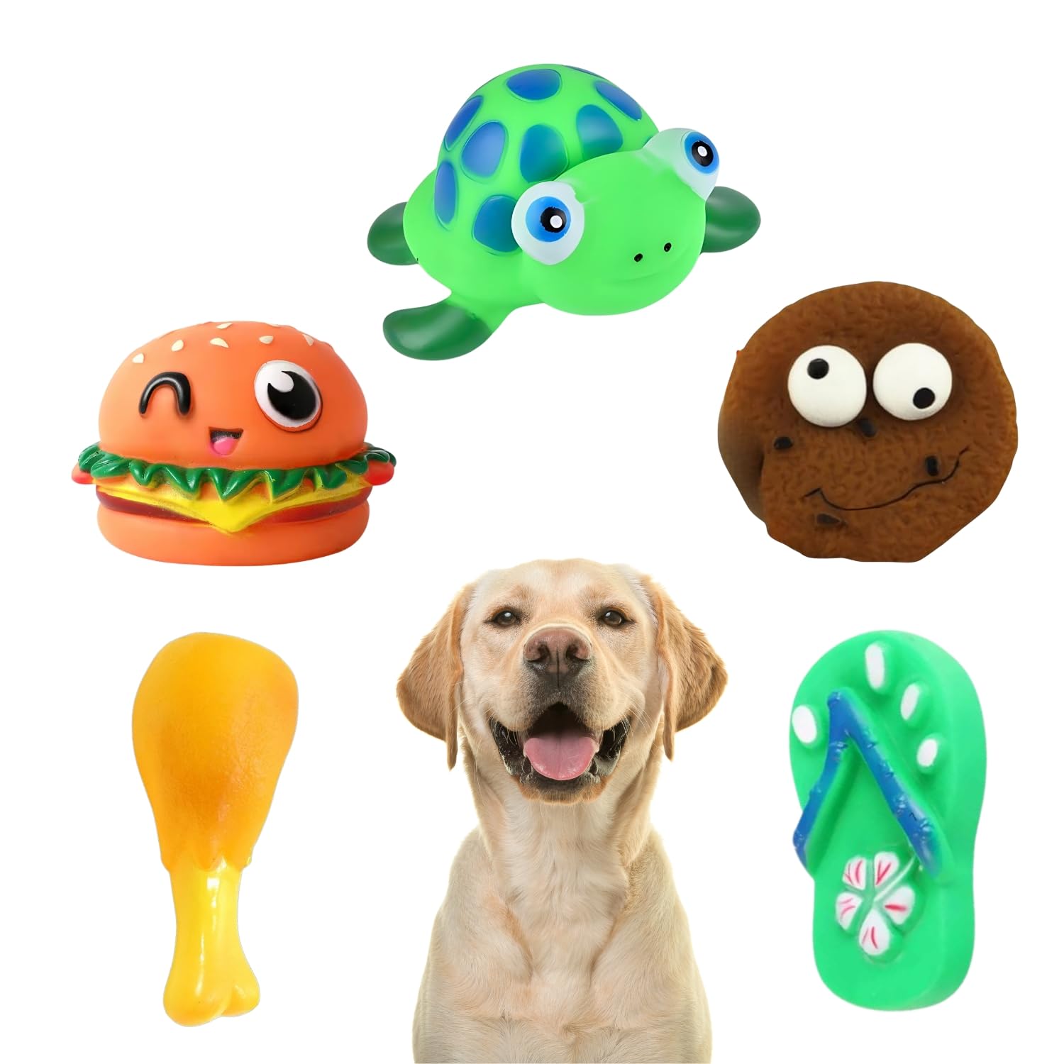 Sage Square Premium Squeaky Toy Set of 5 for Dogs  Durable, Chewable, Rubber Toys, Multiple Fun Shapes & Colors for Interactive
