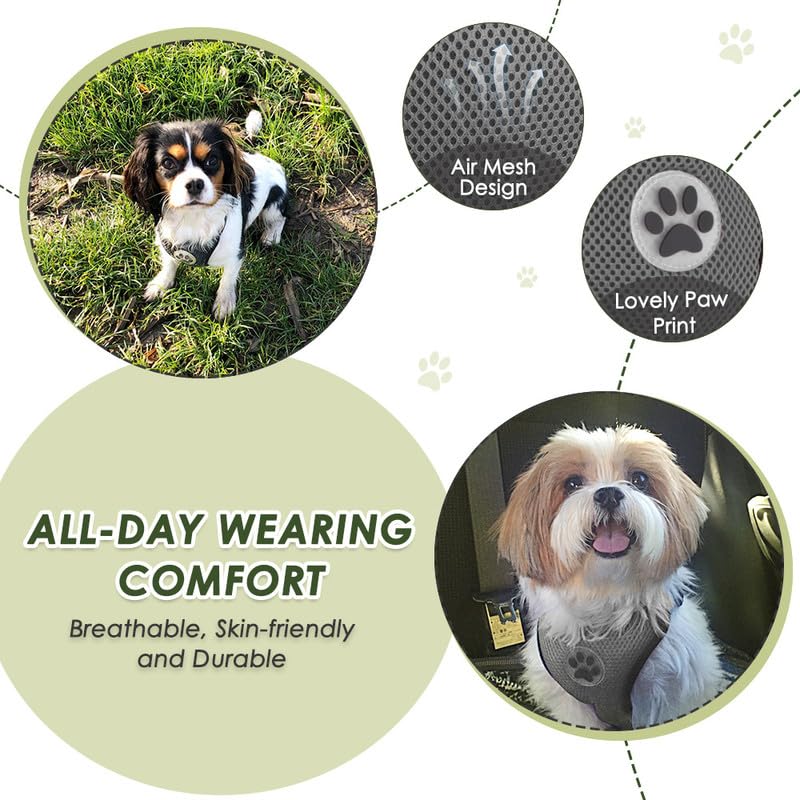 Slowton Dog Seat Belt Harness For Car, Dog Car Harness Adjustable Mesh Breathable & Dog Seatbelt Safety Tether With Elastic Bungee For Small Medium Large Pets(Grey, Double Clip, L)