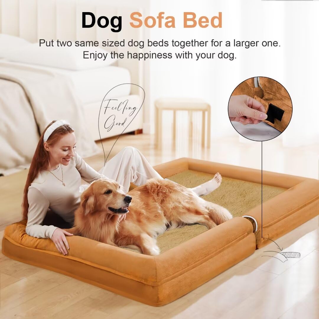 Large Dog Bed Orthopedic Washable: Beds Bolster Xxl Bed Big Xlarge Dogs Egg Crate Foam Sofa Couch Waterproof Removable Cover - Orange
