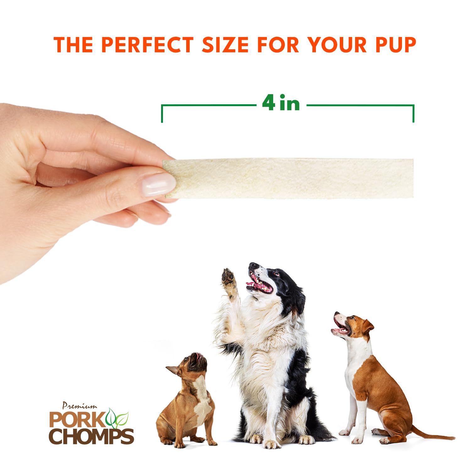 Pork Chomps Baked Pork Skin Dog Chews, 4-inch strips, 10oz Bag