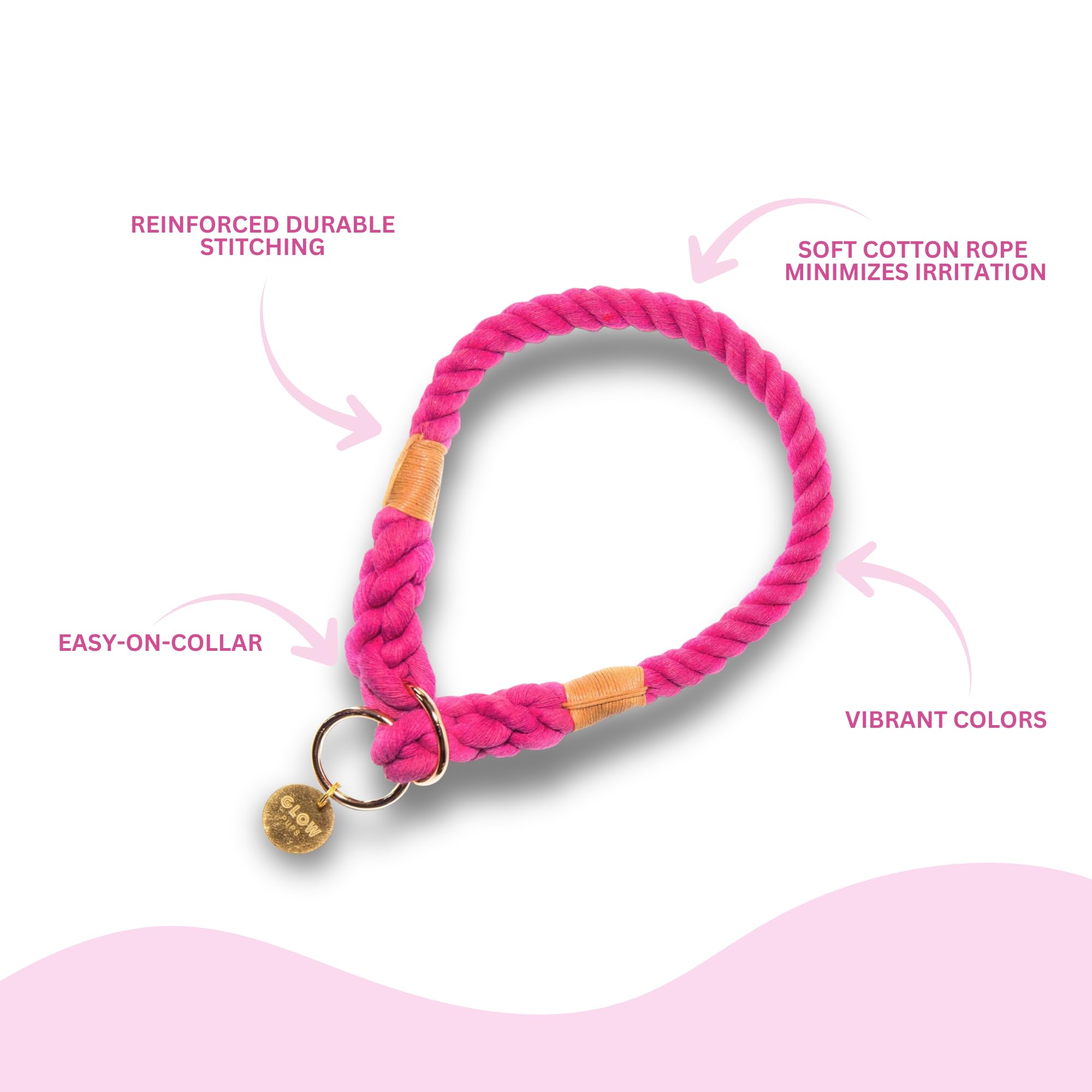 Glow Pups Rope Dog Collar Slip, Ombre Design, Durable And Comfortable For Medium And Large Dogs, Adjustable Fit, Handmade Fuchsi