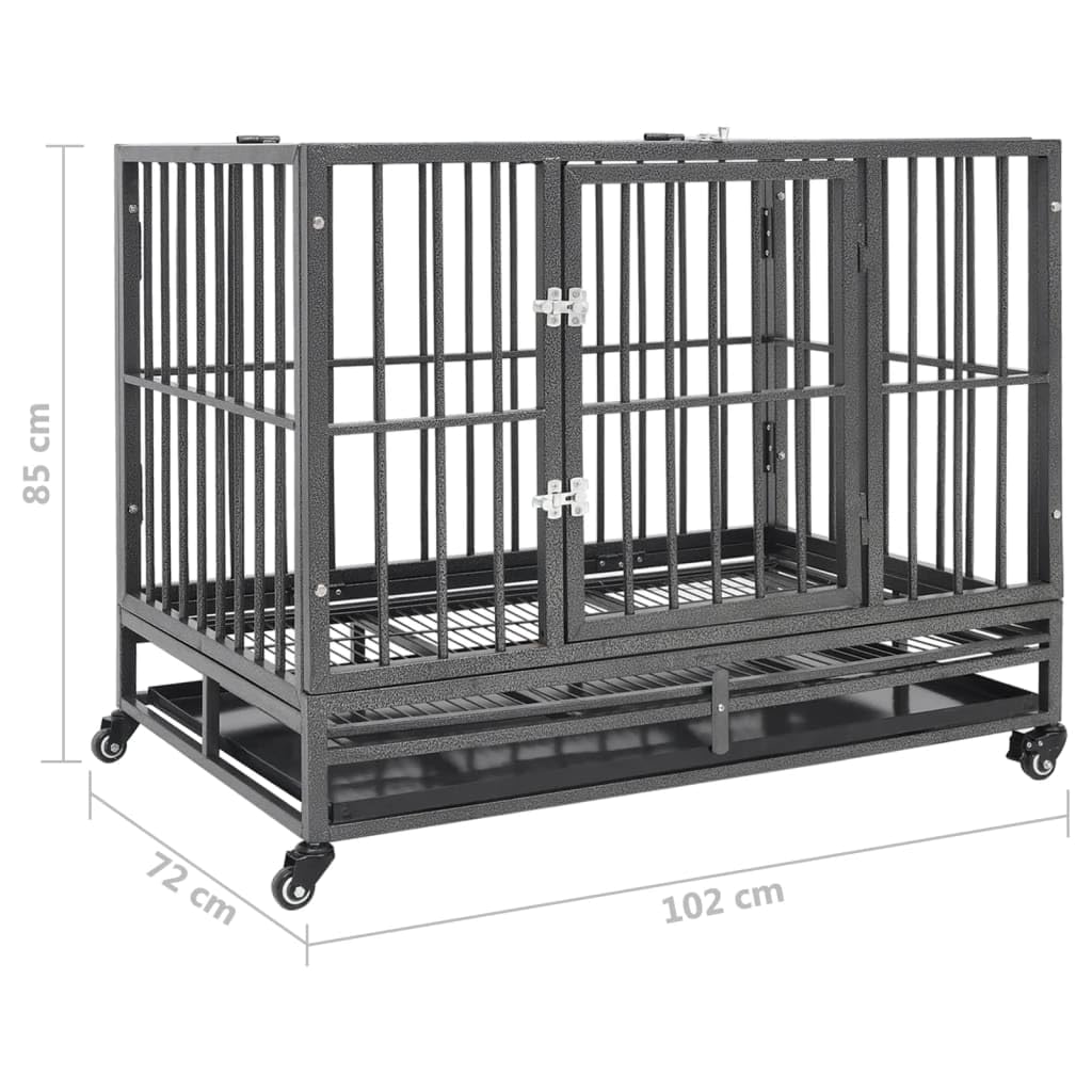 Vidaxl Secure Dog Cage With Wheels, Sturdy Steel Frame With Security Latches, Easy Clean Removable Tray, Optimal Visibility And Ventilation
