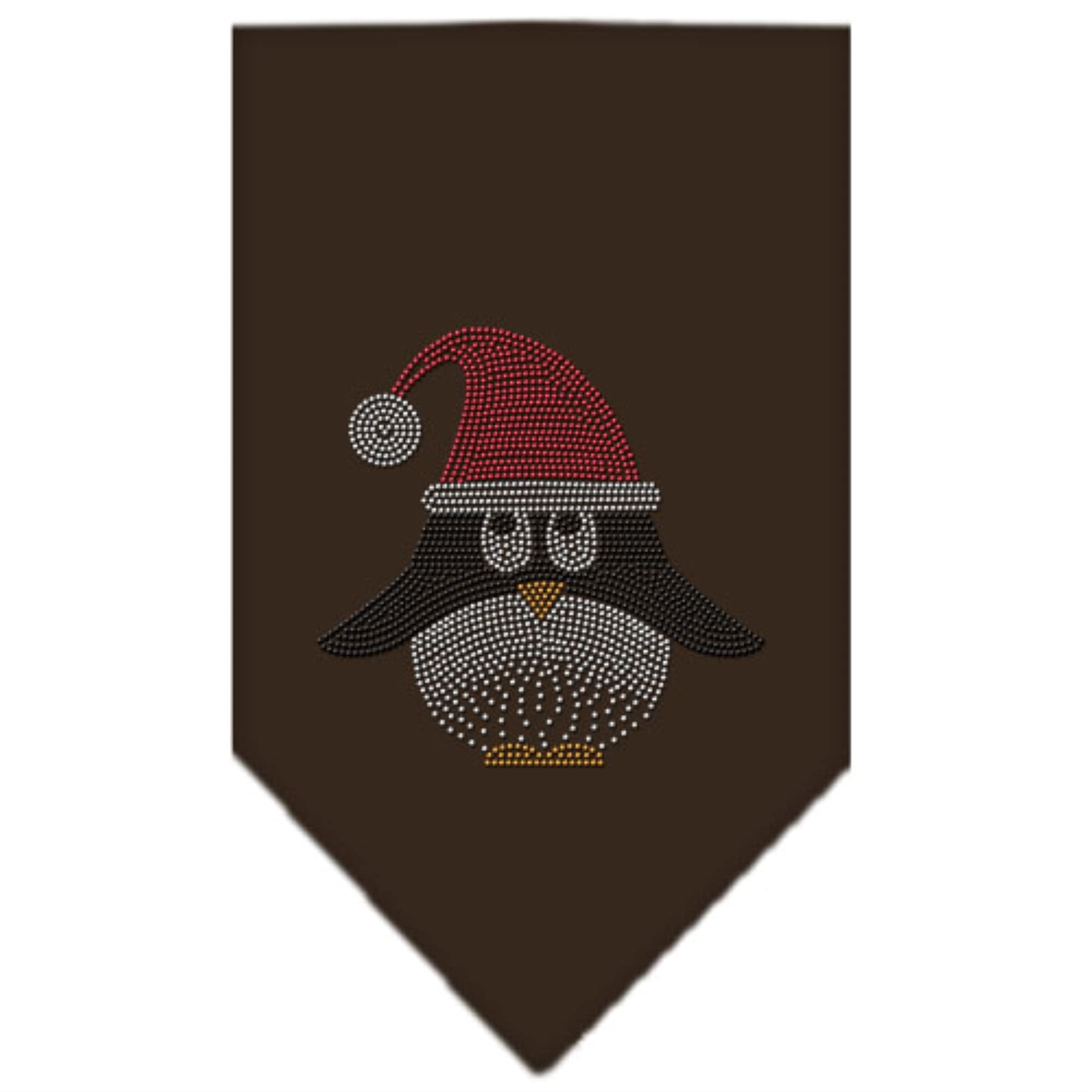Christmas Pet and Dog Bandana Rhinestone, "Santa Penguin" Brown Large