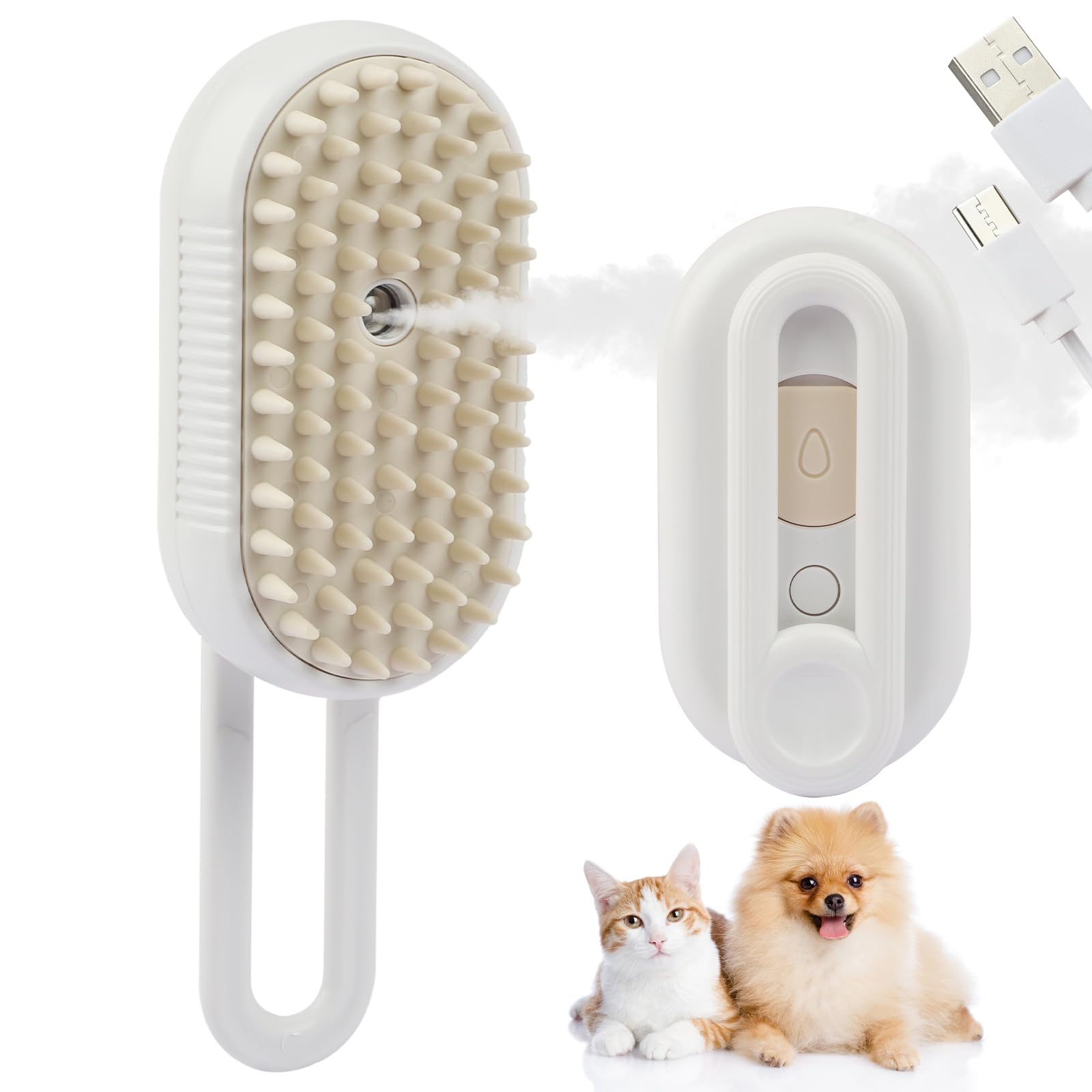Fdidy 4 In 1 Cat Steam Brush For Shedding, Portable Anti-Static Grooming Comb For Cats & Dogs, Steam Misting Water Brush, Self-C