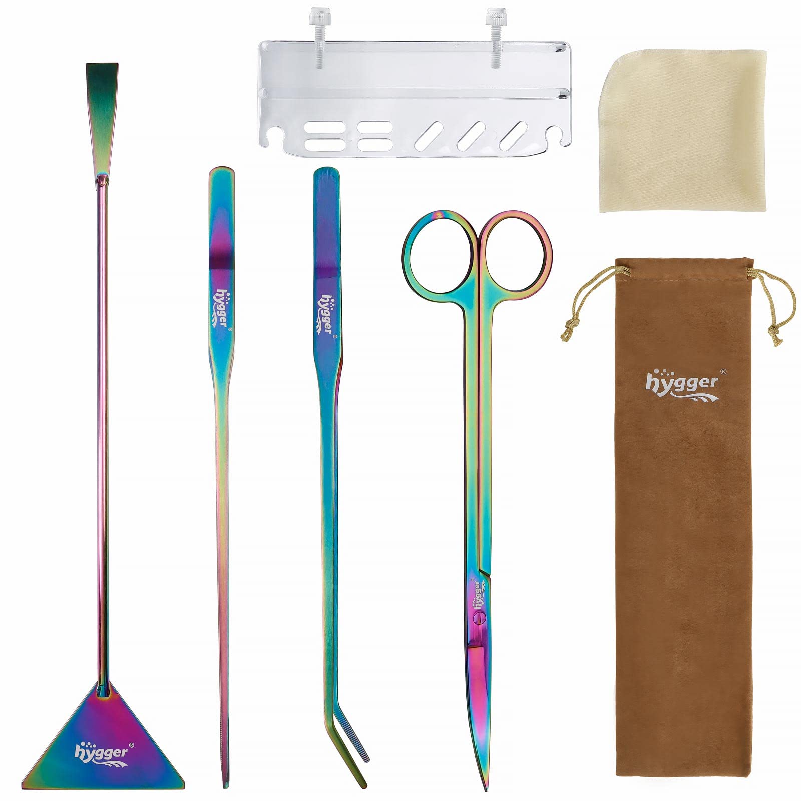 hygger 6-in-1 Long Aquarium Aquascaping Tools Kit, Color Stainless Steel Premium Aquatic Plant Tweezers Scissors Spatula Kit Com