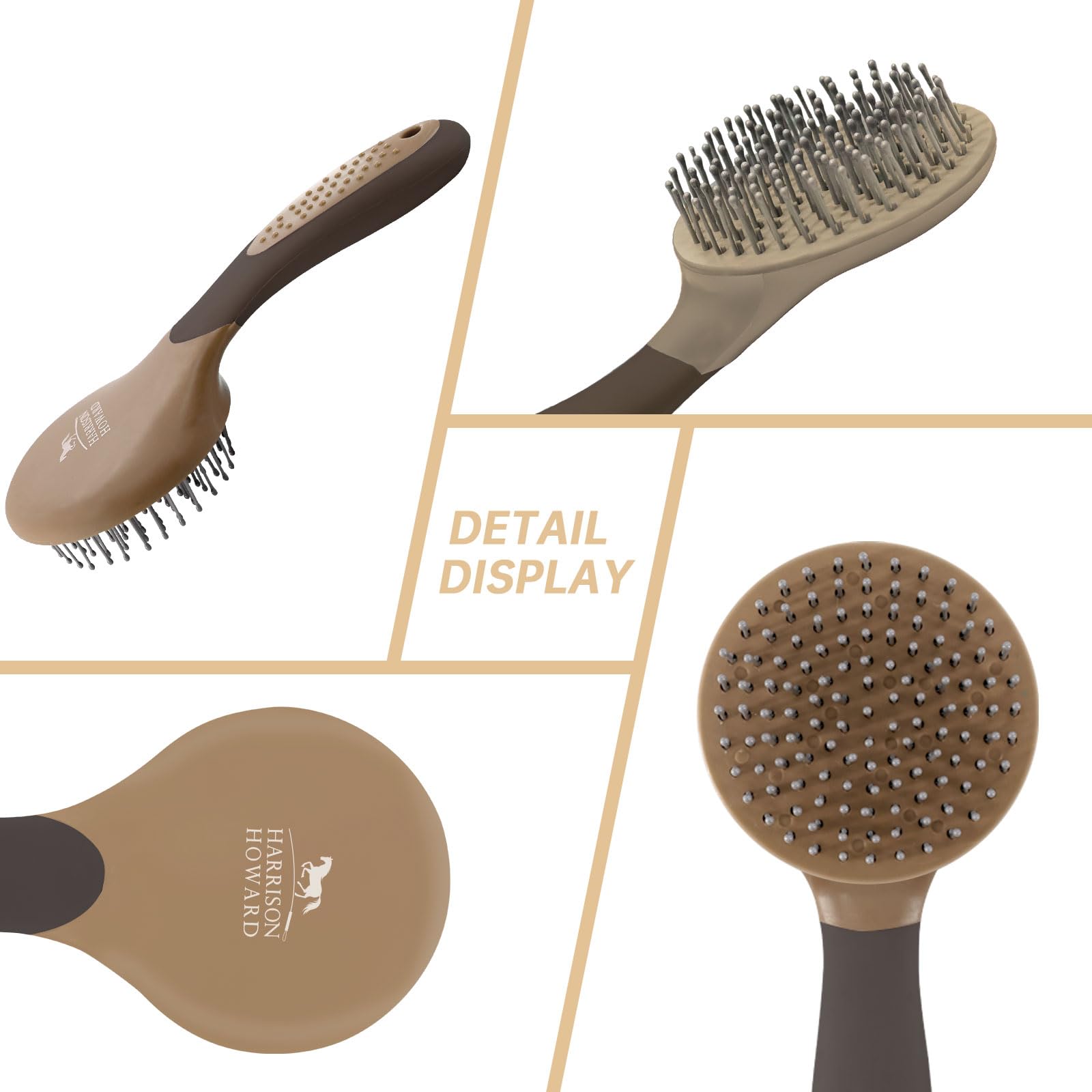 Harrison Howard Horse Mane And Tail Brush - Professional Grooming Brush, Equestrian Detangler, Non-Slip, Dark Brown