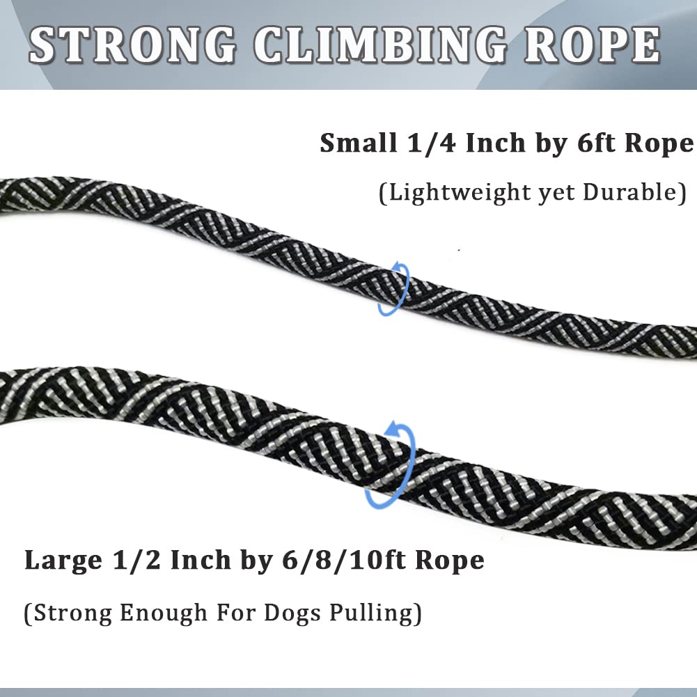 Maypaw Heavy Duty Rope Dog Leash, 1/4' X 6Ft Nylon Pet Training Leash, Soft Padded Handle Thick Lead Leash For Small Dogs (1/4' 6', Black)