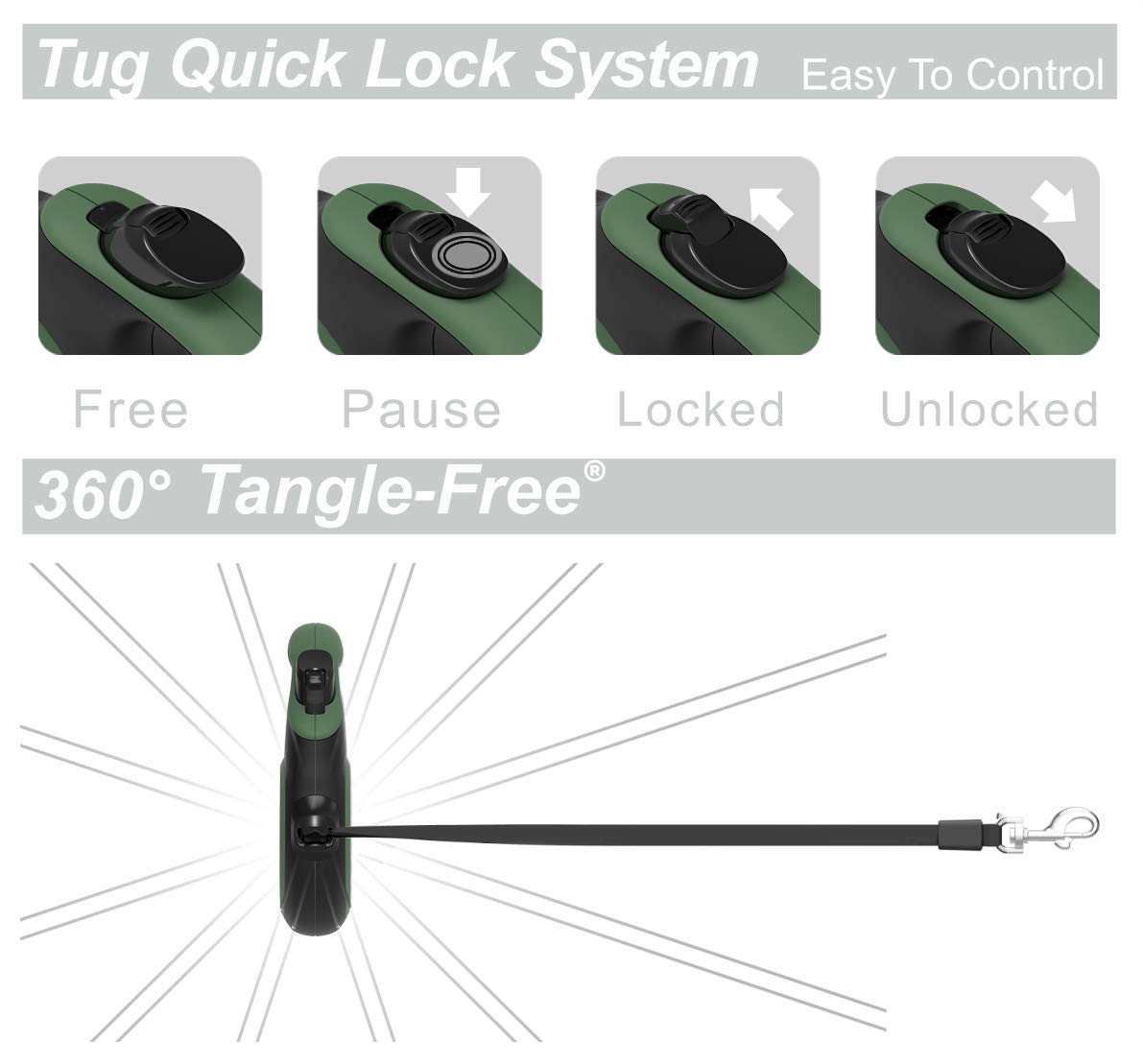 Tug 360 Tangle-Free Retractable Dog Leash With Anti-Slip Handle | 16 Ft Strong Nylon Tape | One-Handed Brake, Pause, Lock (Small