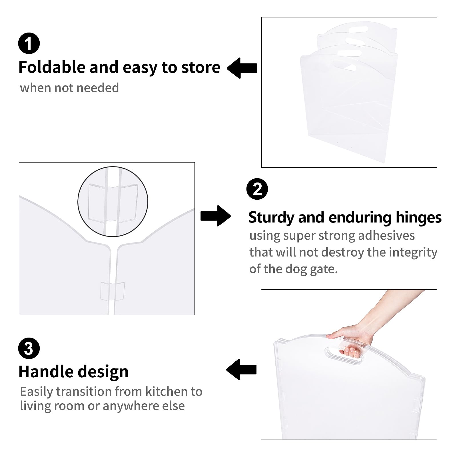 Clear Acrylic Freestanding Dog Gates for The House - Folding 4-Panel Pet Gates for Doorways, Stairs, and Rooms, Transparent Indo