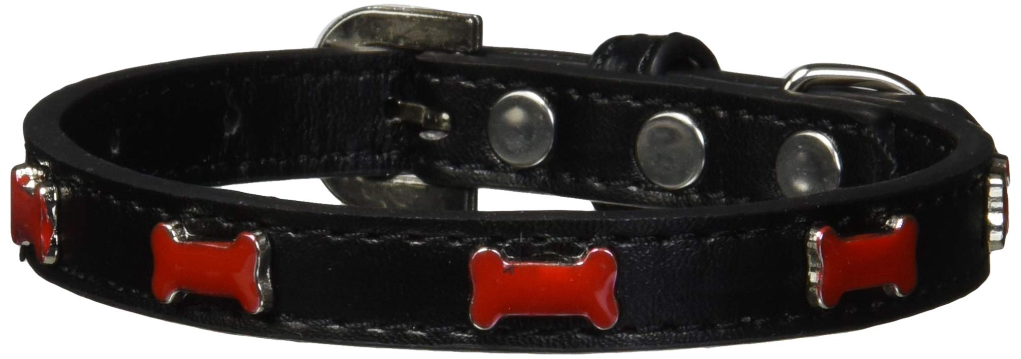 Dog, Puppy & Pet Widget Fashion Collar, "Red Bone" Black 14