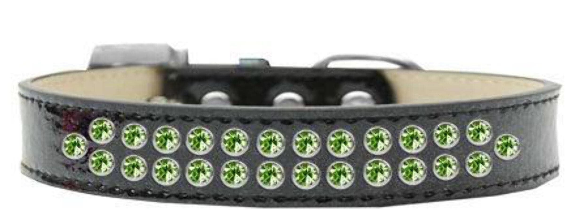Mirage Pet Products Two Row Lime Green Crystal Light Pink Dog Collar, Size 18