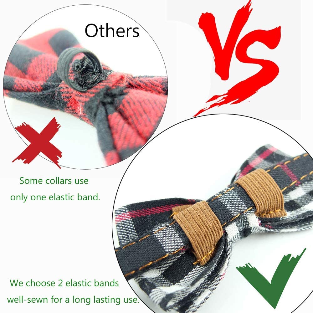Cat Collar Breakaway With Bell And Bow Tie, Plaid Design Adjustable Safety Kitty Kitten Collars(6.8-10.8In) (Black Plaid 2)