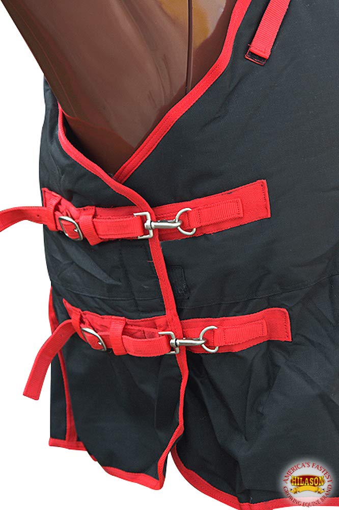 Black with Red Trims 75 Inch HILASON 1200D Winter Waterproof Poly Horse Turnout Blanket Belly Wrap