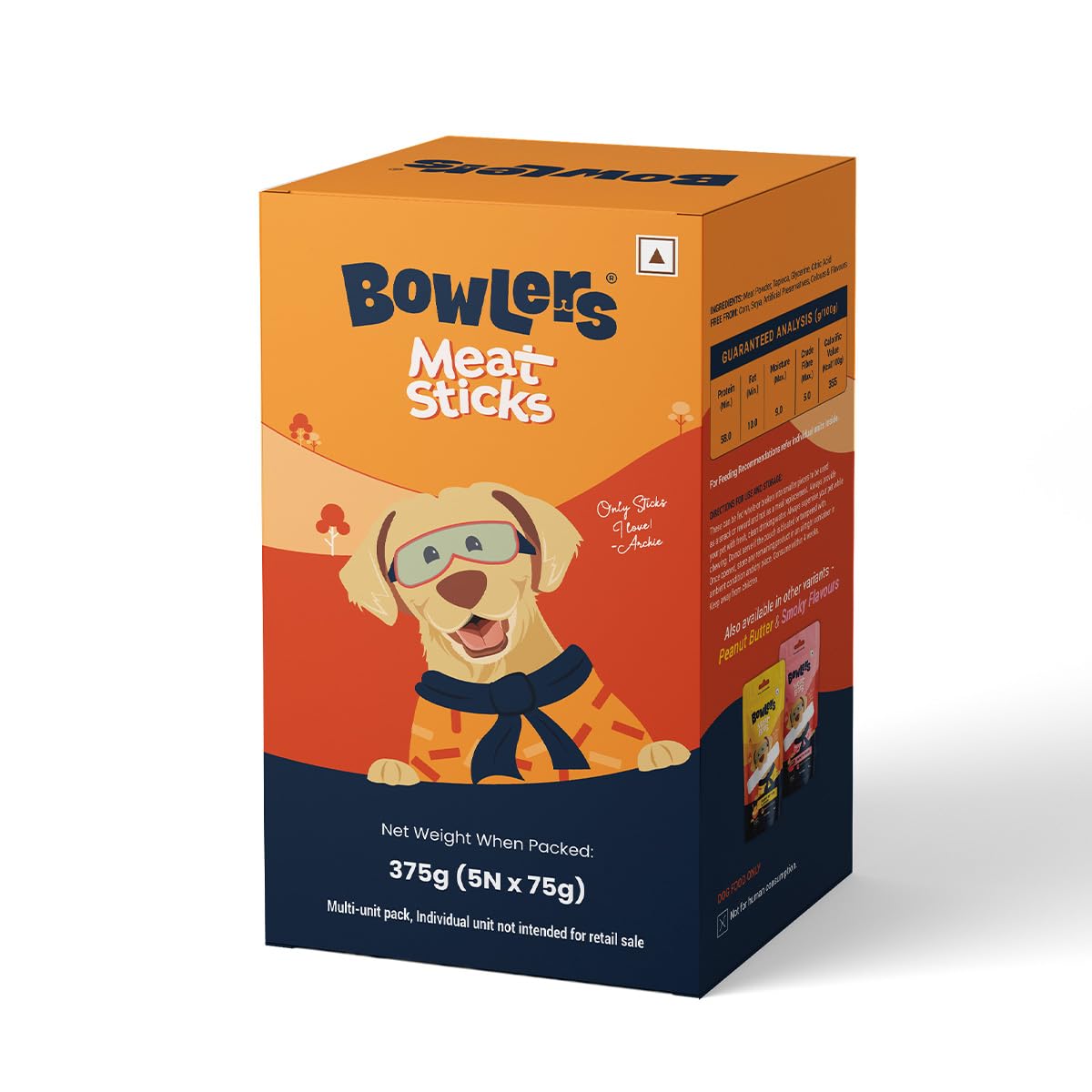 Bowlers Dog Treats Meat Sticks| 70G (Pack Of 5) | Good For Dental Hygiene | High On Protien|Low In Fat | Grain Free | Handmade T