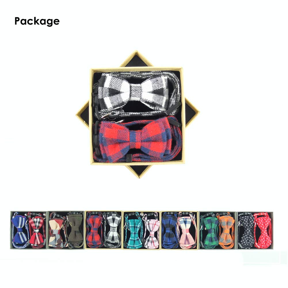 Cat Collar Breakaway With Bell And Bow Tie, Plaid Design Adjustable Safety Kitty Kitten Collars Set Of 2 Pcs(6.8-10.8In) (Red&Black Plaid)
