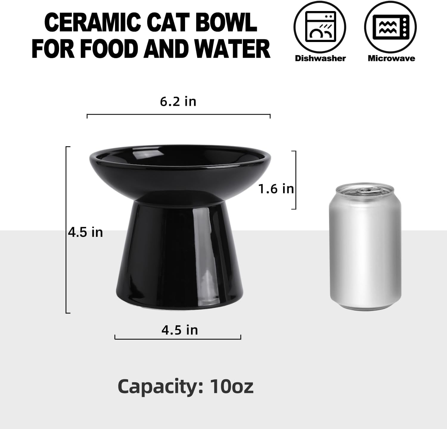 KITCHENLESTAR 6.2 Inch Extra Wide Elevated Ceramic Cat Bowls, Food and Water Bowl Set for Elder Big Cats Small Dogs, Raised Desi