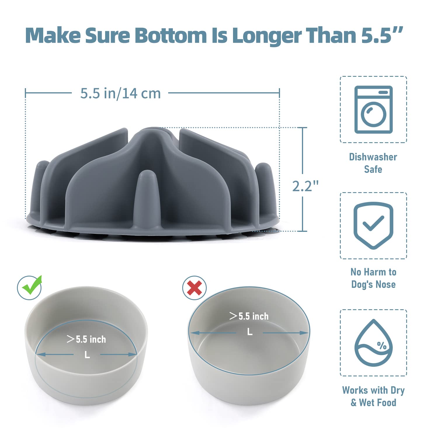 Jaoul Slow Feeder Dog Bowls Insert, Puzzle Slow Feeder with 51 Octopus Suction Cups for Medium Large Size Dog Bowls Over 6.5'' W