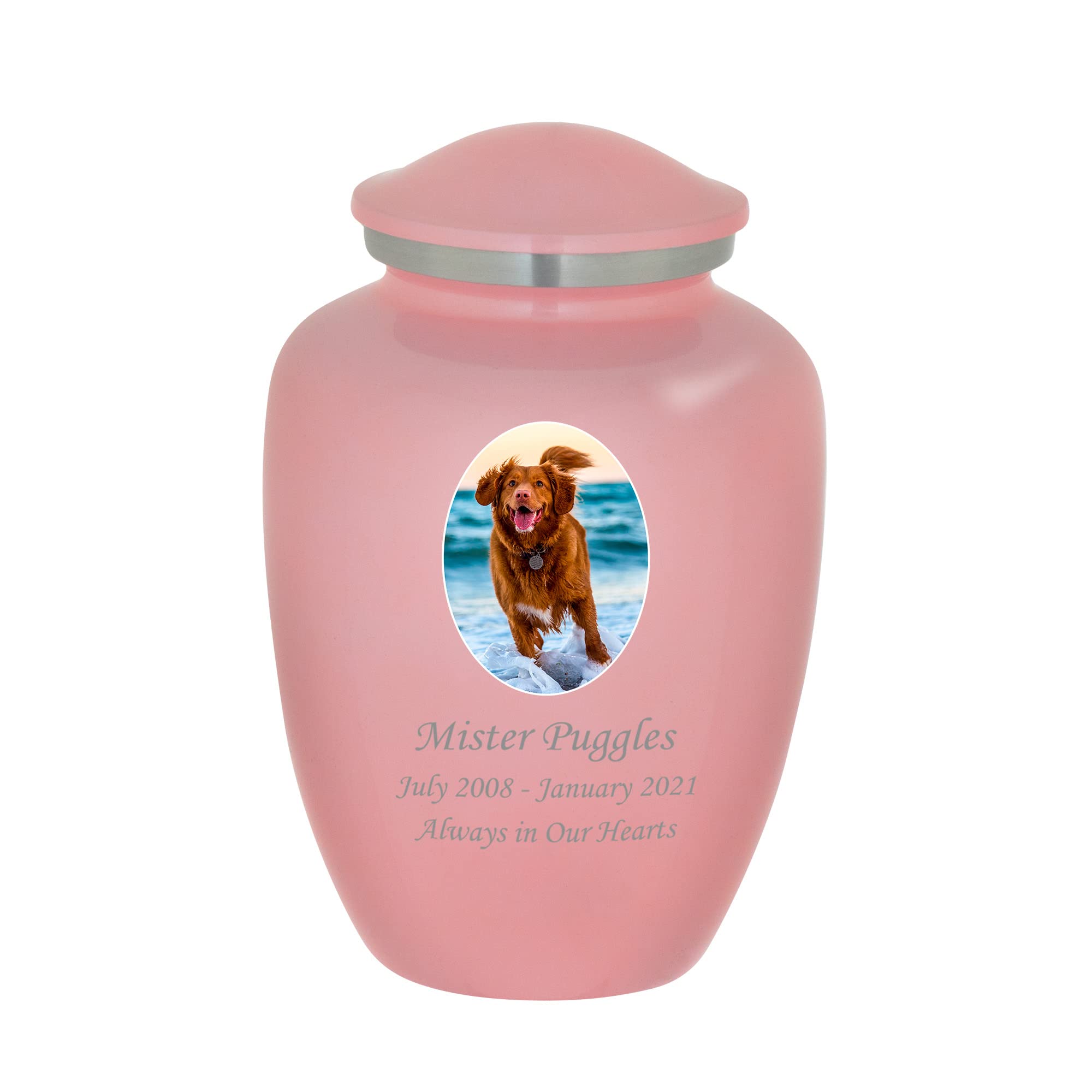 Mainely Urns Homage Medium Custom Photo Pet Cremation Urn For Pet Ashes - Vase Style Pet Urn - 80 Cubic Inch Capacity - Personal