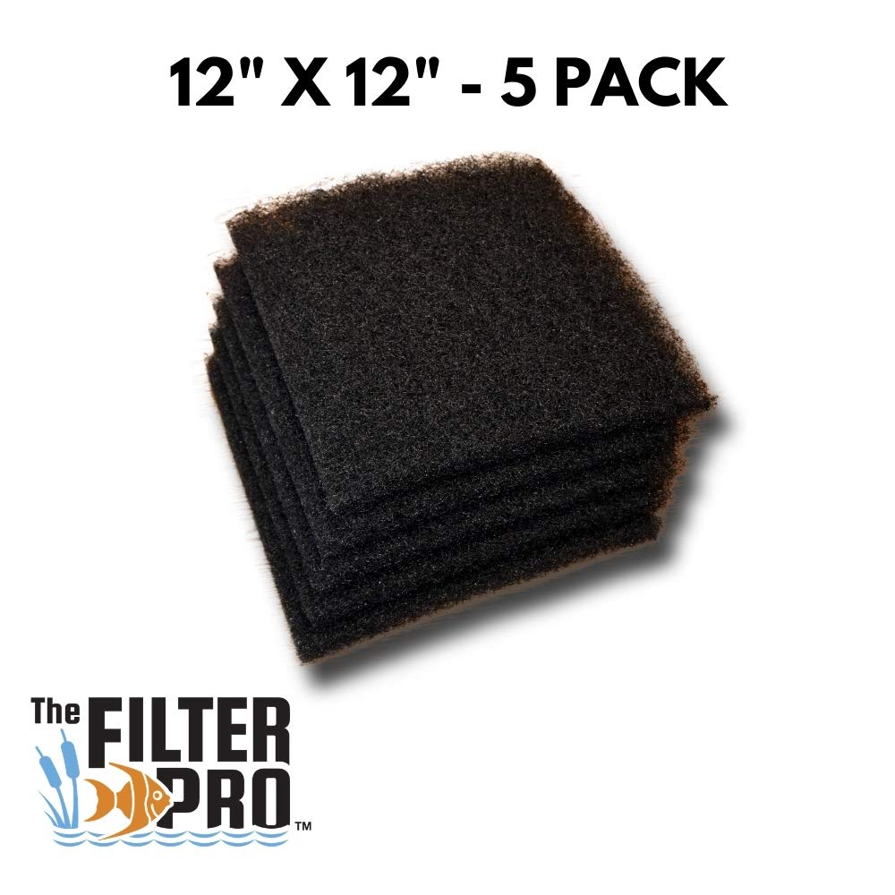 The Filter Pro Black Coarse Filter Media, 1.25 Thick, 12 x 12 Pads, 5 Pack, Perfect for Aquariums, Ponds or Water Gardens, Made