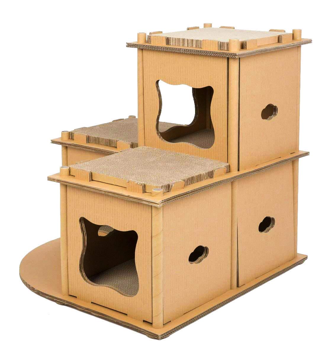 Petique Multilevel Cardboard Cat House Fortress, Indoor And Outdoor Cat Tower, Cat Scratcher Cardboard Tower, Modern Cat Furniture, Planet-Friendly Cat Playground, Great For Cats And Kitties