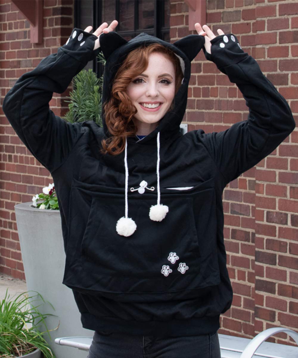 Alyc Unisex Hoodies Pet Holder Cat Dog Large Pouch Carriers Pullover With Cat Printing Sweatshirt (Black-Classic Version, Xl)