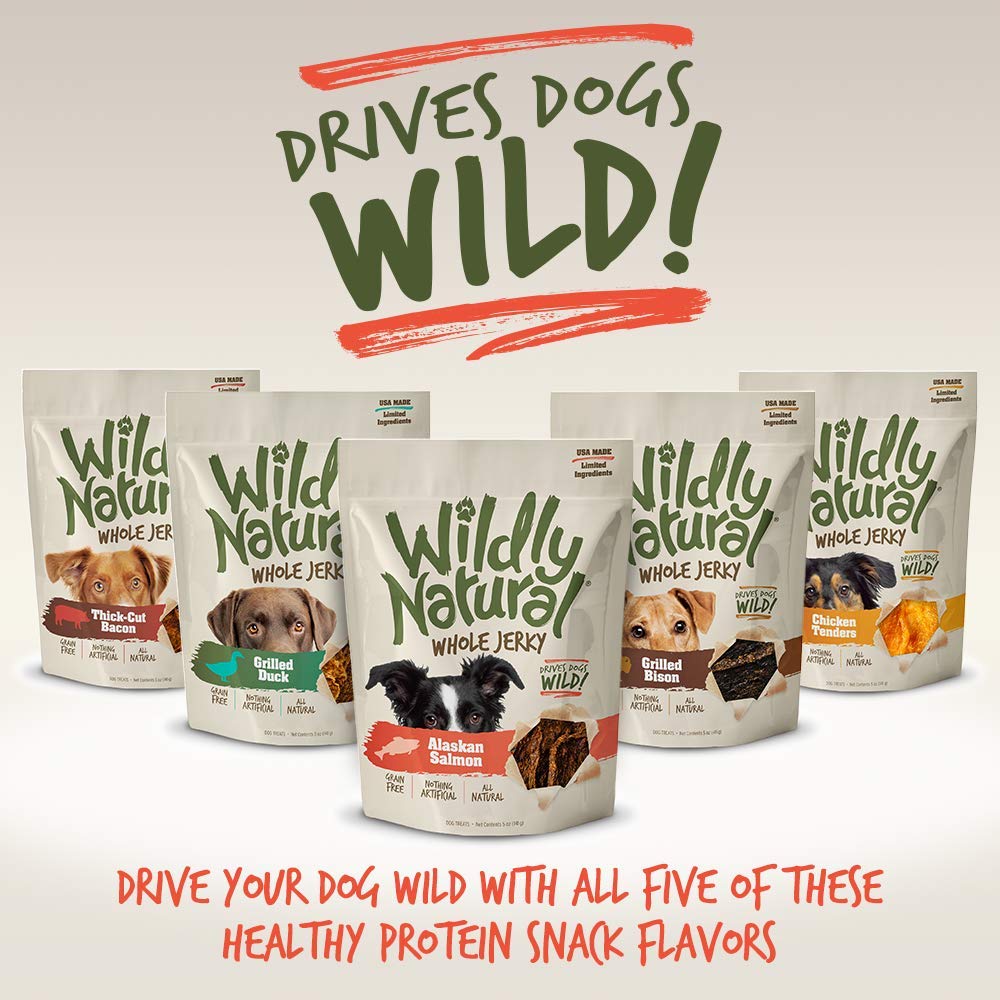 Wildly Natural Whole Jerky Dog Treats | Limited Ingredient, Made in USA Jerky | Grain Free & Nothing Artificial | Alaskan Salmon