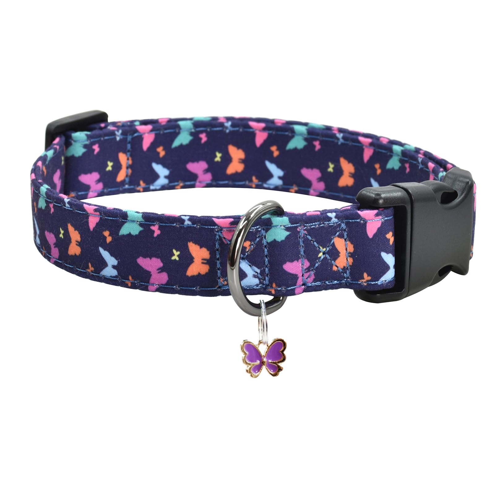 Flower Patterns Dog Collar With Accessories, Soft Cotton Dog Collars For Small Medium Large Female And Male Dogs(Butterfly2 L)