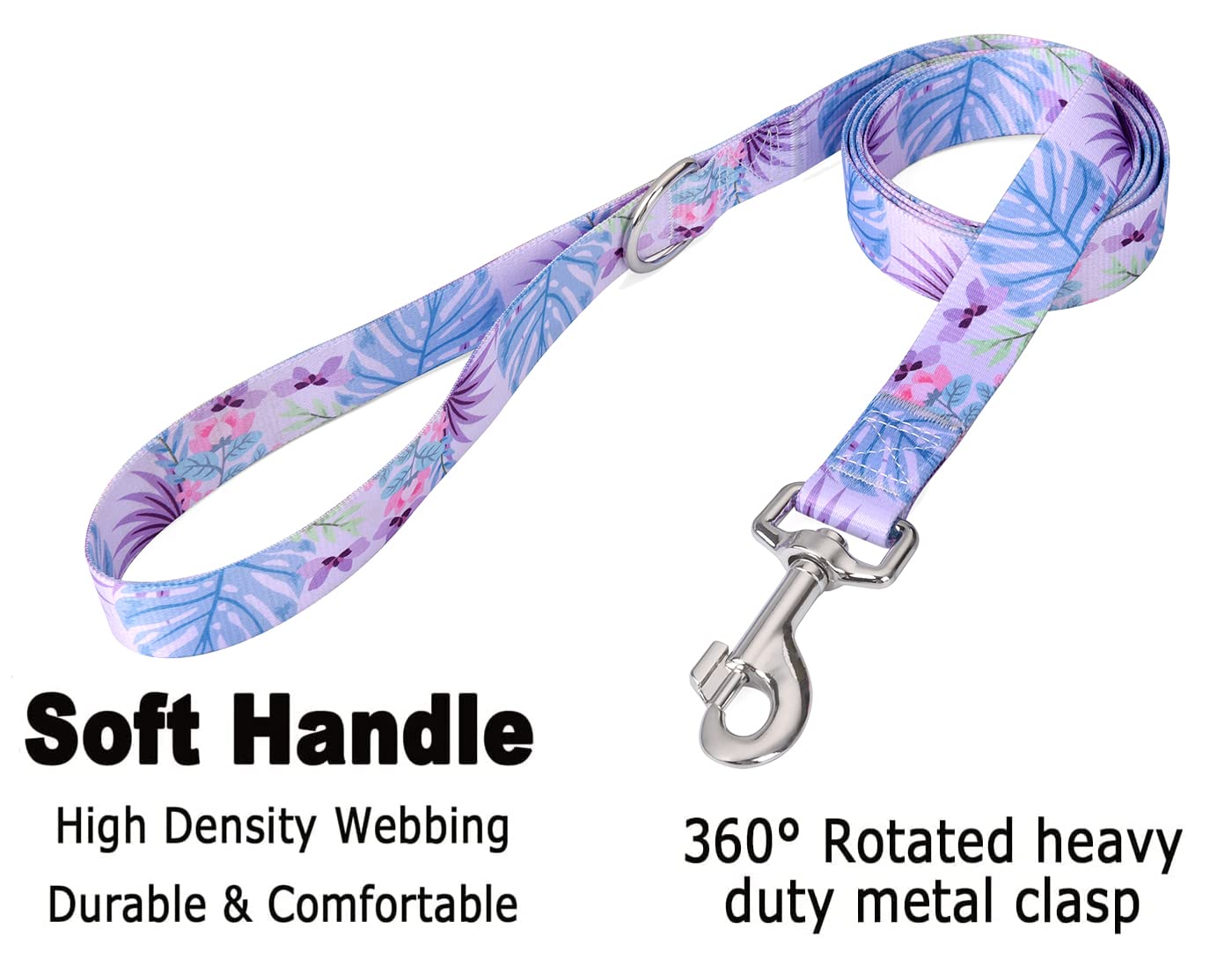 Mihqy Dog Collar And Leash Set With Bohemia Floral Tribal Geometric Patterns - Soft Ethnic Style Collar Adjustable For Small Medium Large Dogs(Purple Flower Flower Set,M)