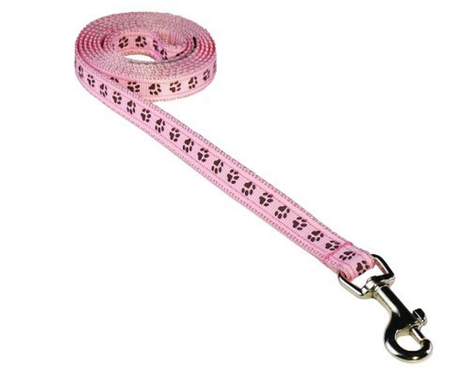 Xsmall Pink/Brown Puppy Paws Dog Leash: 1/2' Wide, 4Ft Length - Made In Usa.