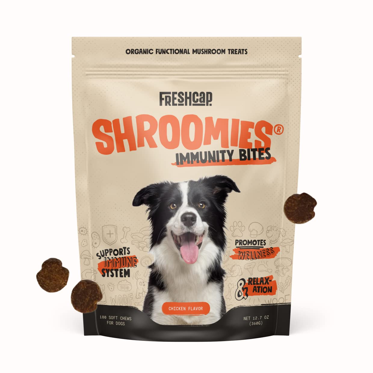 Shroomies - Organic Mushroom Complex for Dogs - Turkey Tail, Lions Mane - DHA, EPA, Turmeric and Kelp - 180 Soft Chews - Immunit