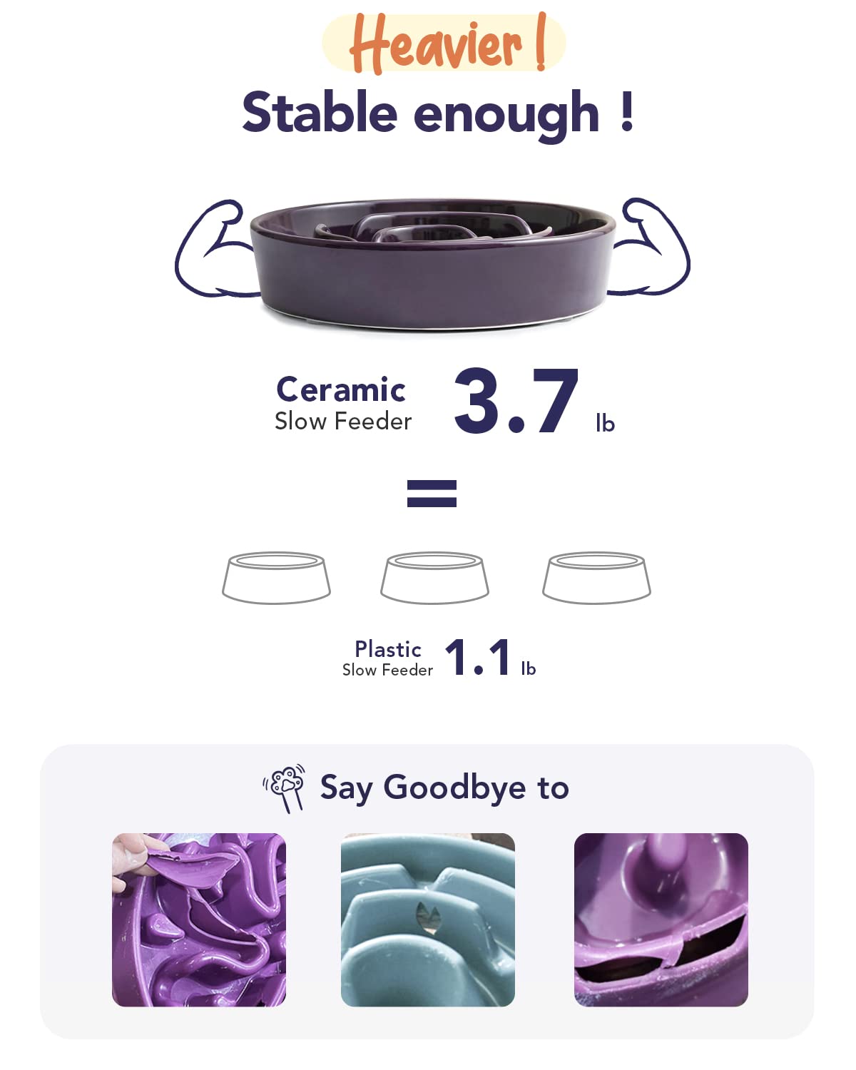 LE TAUCI Slow Feeder Dog Bowl, Ceramic 3 Cups for Medium Large Breeds, Maze Purple, Puzzle Design to Slow Down Eating