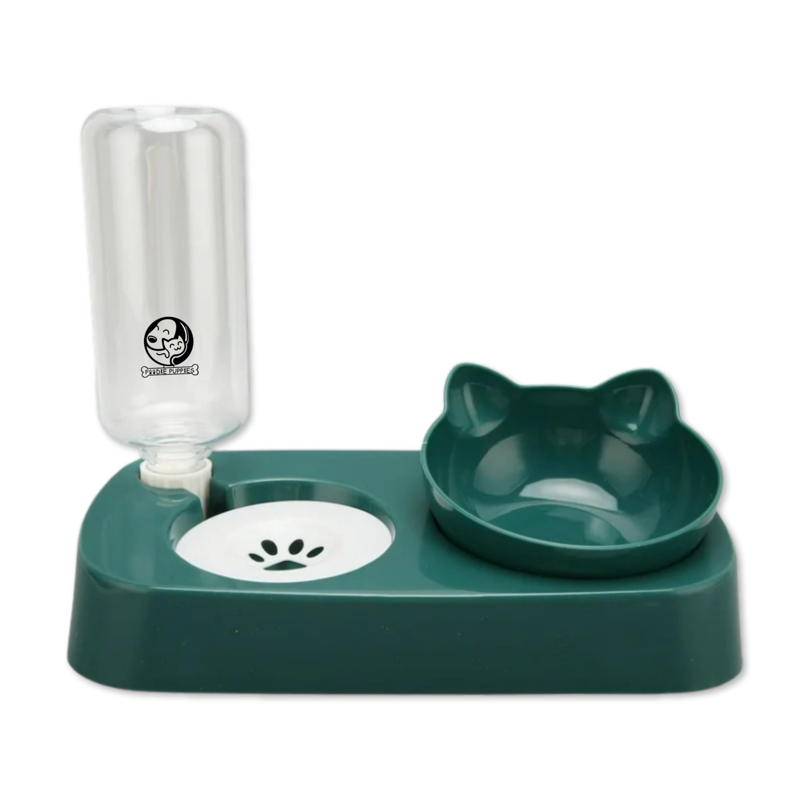 Foodie Puppies 2 In 1 Pet Gravity Feeder Food Bowl And Water Bottle Set- (Green), With Automatic Water Dispenser Bottle, Detacha